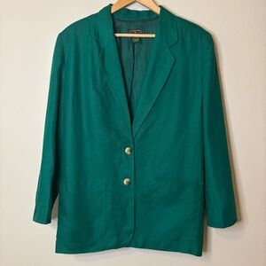 Vintage Charter Club Classic green linen blazer, size‎ 12 long-sleeve jacket